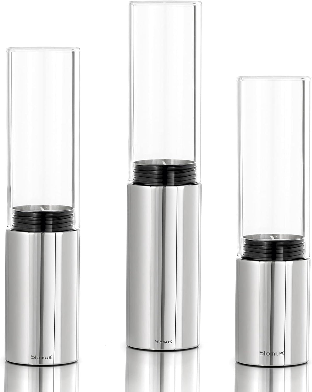 Blomus 65090 Windlichter-Set Faro, Edelstahl poliert, 3 teilig Edelstahl Poliert/ Klares Glas Single
