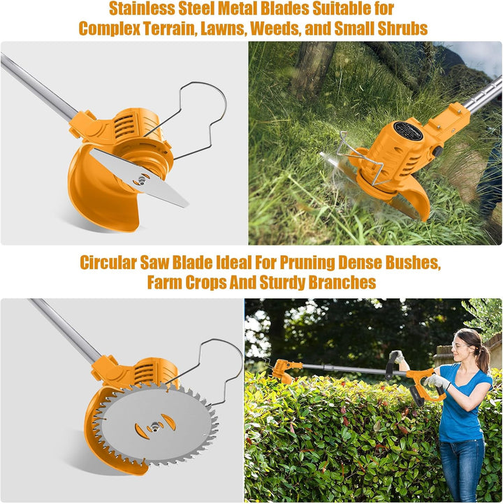 Rasentrimmer mit Akku – Akku Rasentrimmer, 11000 U/min, 2x2000mAh, Teleskopgriff 85–120cm, 2 Schneid