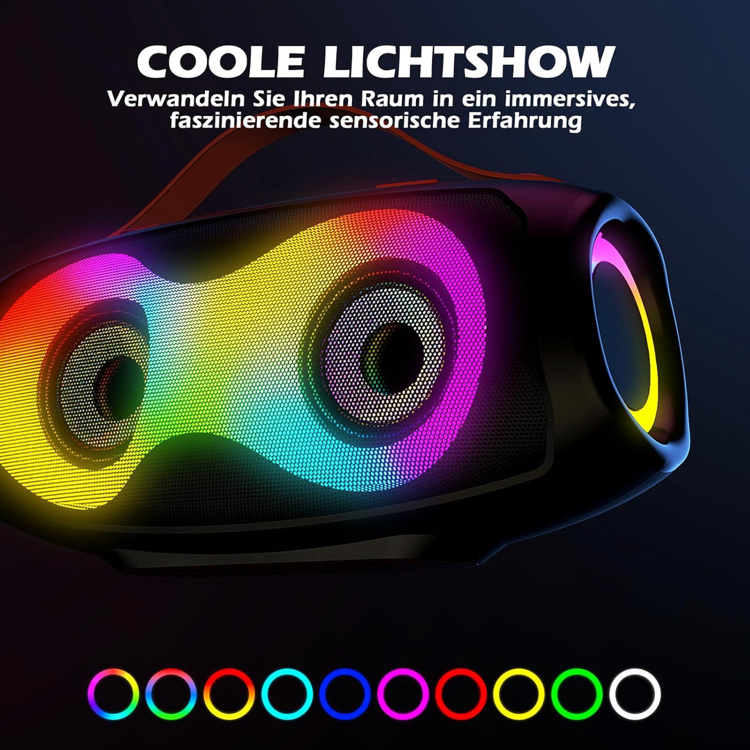 Bluetooth-Lautsprecher, tragbarer kabelloser Aussenlautsprecher mit LED-Licht, True Wireless Stereo,