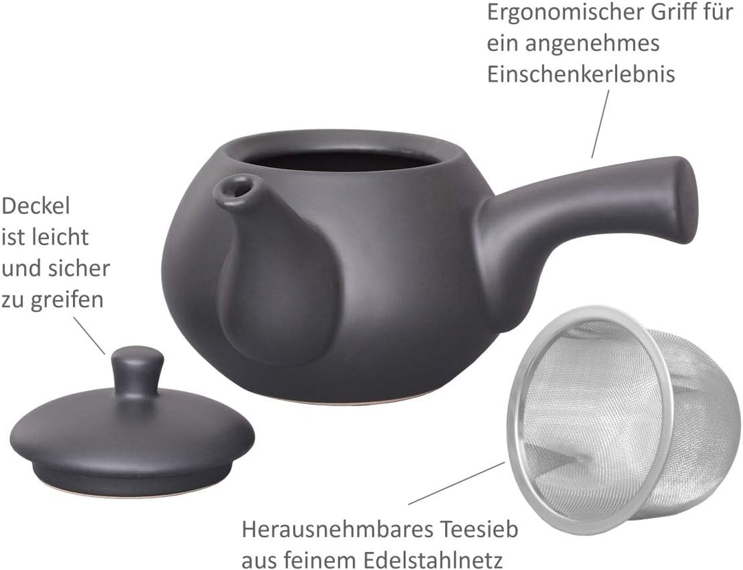 Japanisches Teeset bestehend aus eine Teekanne 600ml mit Seitengriff und 4 Teecups aus Keramik