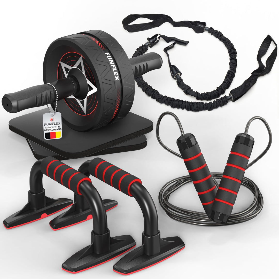 FUNFLEX Bauchroller - Bauchmuskeltrainer Set - Oberkörpertrainings Pack - Home Gym Equipment - Heimf