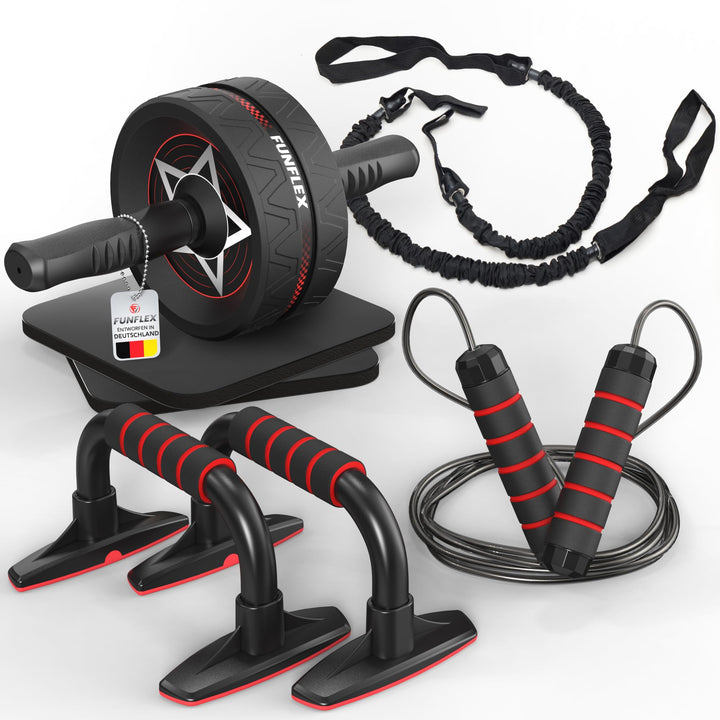 FUNFLEX Bauchroller - Bauchmuskeltrainer Set - Oberkörpertrainings Pack - Home Gym Equipment - Heimf