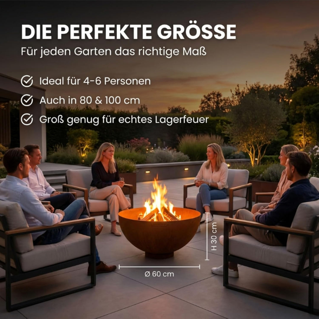 MOODZ Feuerstelle Dome – Hochwertige Feuerschale 60 cm aus 3mm Cortenstahl – Robuste Gartenfeuerstel