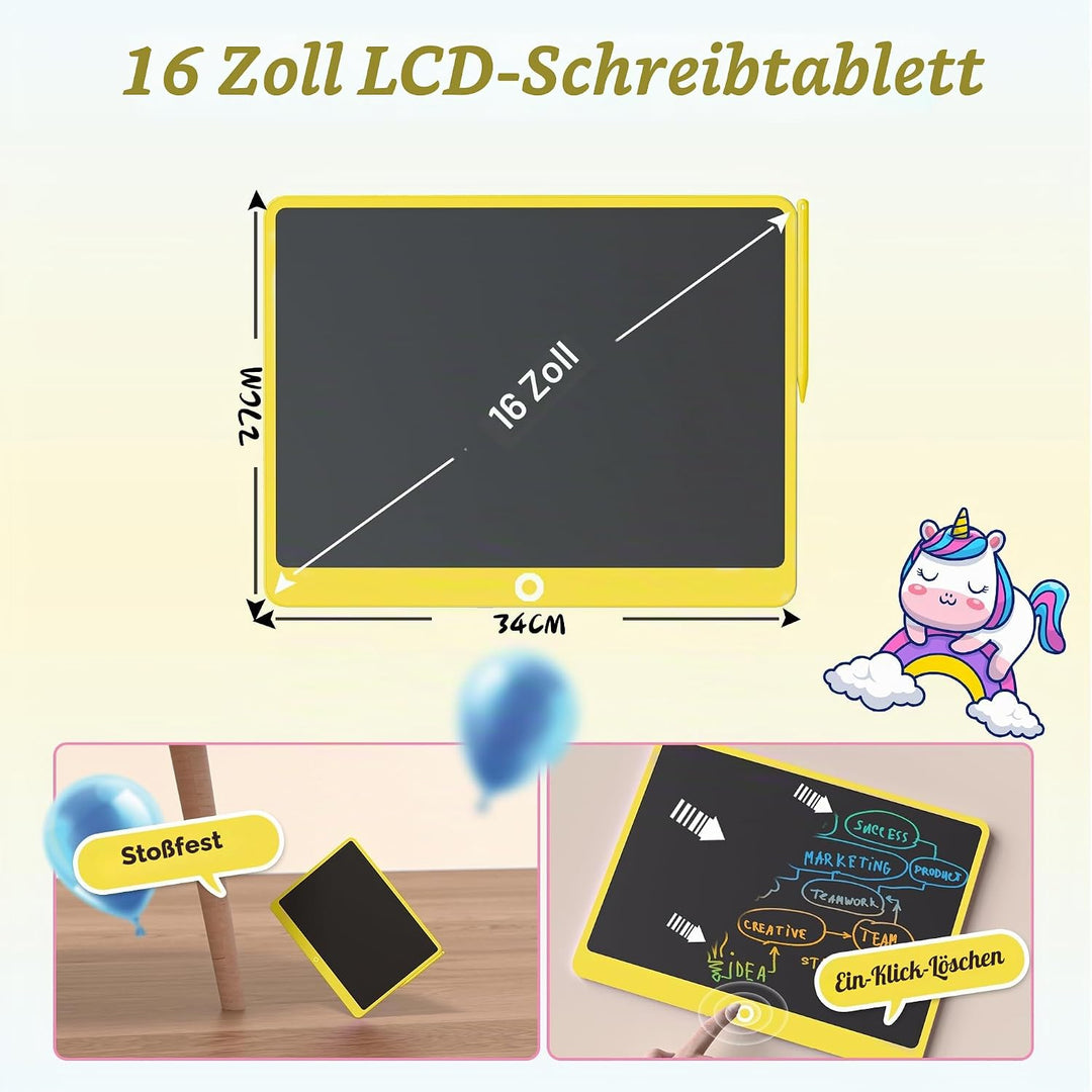 LCD Schreibtafel Kinder, Zaubertafel 16 Zoll, Umweltfreundlich Heller Bunten Schrift Pad Lernspielze