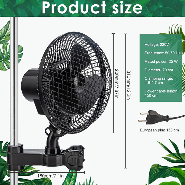 Oszillierender Clip Ventilator für Growzelt Growbox 24W Grow Lüfter Ventilator, 2 Geschwindigkeitsst