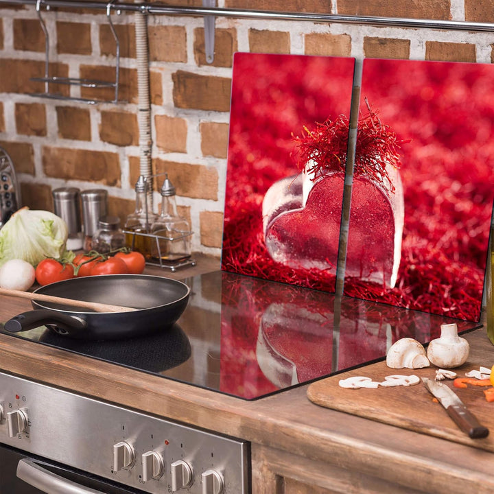 TMK ArtDeko Herdabdeckplatte 2 Teilig 2x30x52 cm - Spritzschutz Herdabdeckung – Herdschutz aus Siche