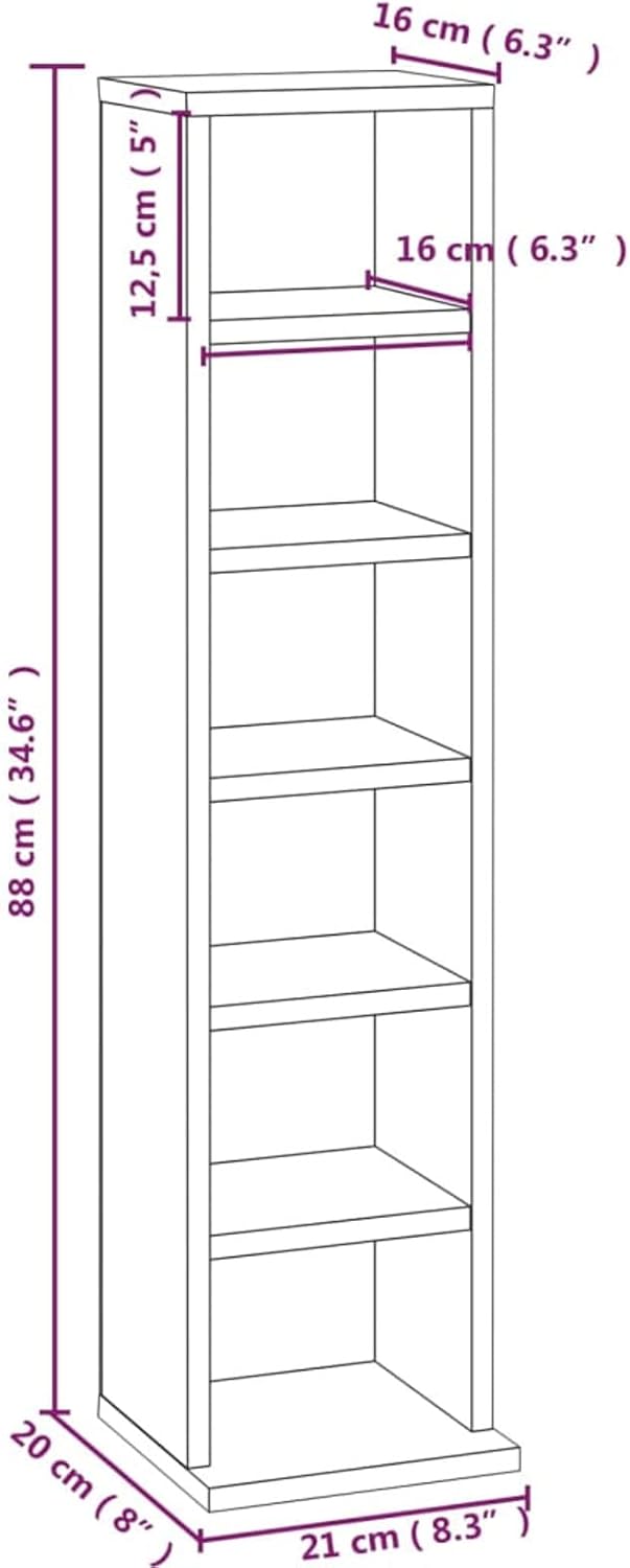 Homgoday CD-Schrank mit 6 offenen Fächern, 21 x 20 x 88 cm, Holz, CD-Turm, DVD-Aufbewahrungsschrank,