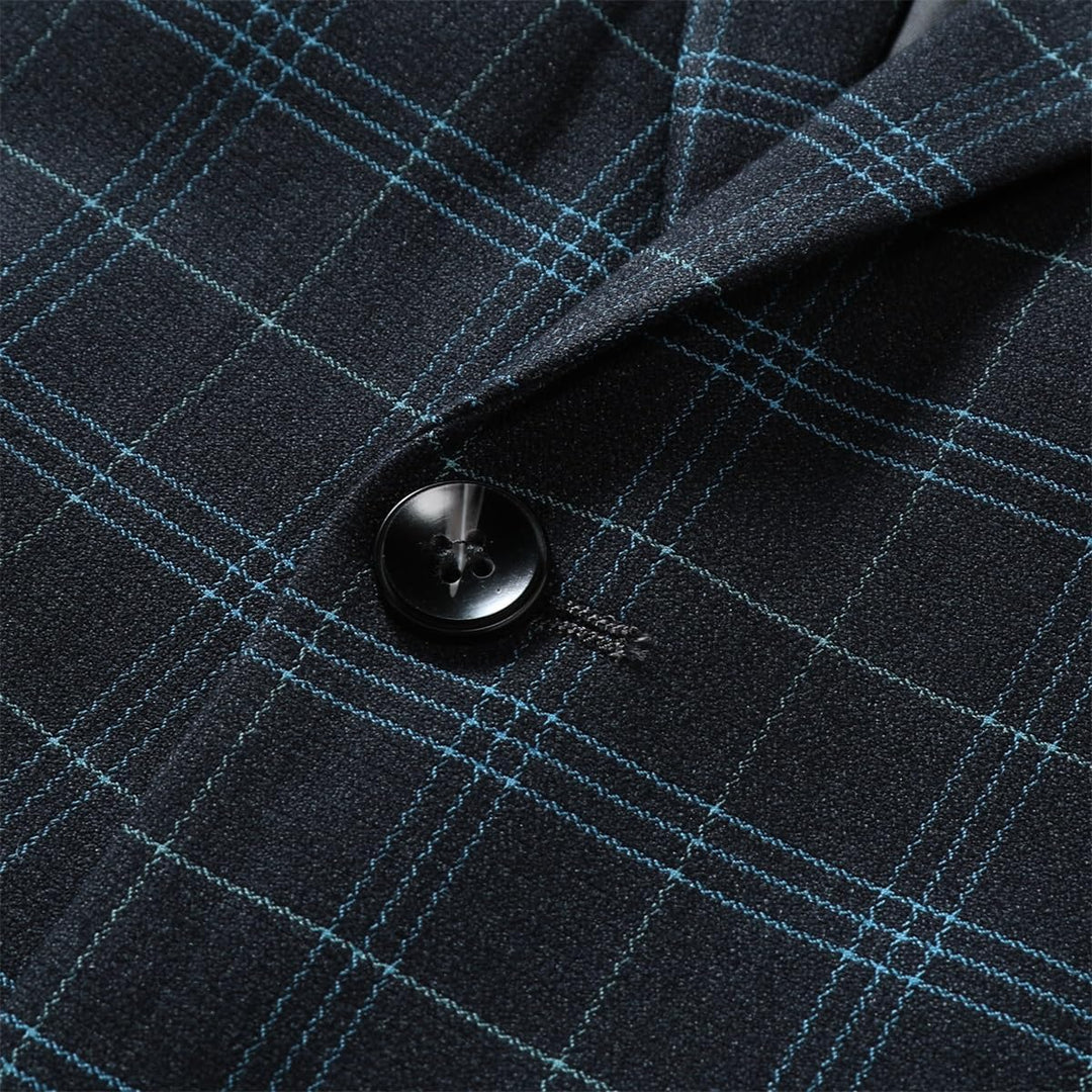 Allthemen Herren Anzug 2 Teilig Kariert Anzüge Business Herrenanzug 2-Knopf für Hochzeit XS Schwarz,
