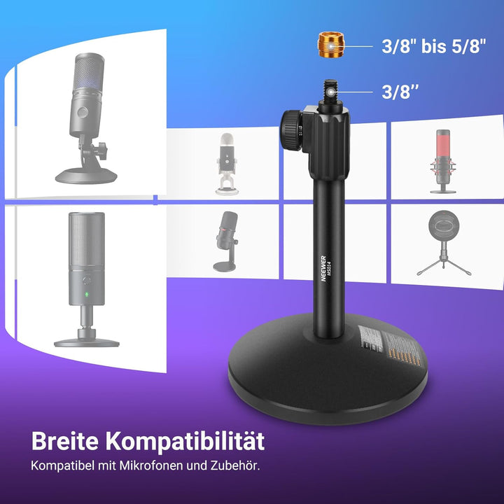 NEEWER Tisch Mikrofon Ständer, verstellbare Tischhalterung mit 3/8" bis 5/8" Schraubenadapter, kompa