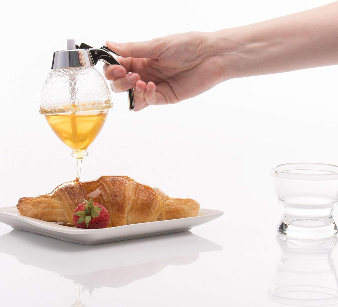 Westmark Honigbirne/Honig-Dosierer mit Untersatz, Fassungsvermögen: 200 ml, Wabenmuster, Glas/Kunsts