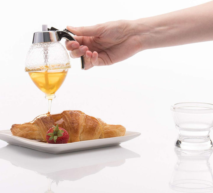 Westmark Honigbirne/Honig-Dosierer mit Untersatz, Fassungsvermögen: 200 ml, Wabenmuster, Glas/Kunsts