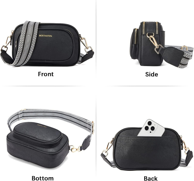 BOSTANTEN Damen Handy Umhängetasche, PU Leder Crossbody Schultertasche, Umhängetasche mit Breitem Gu