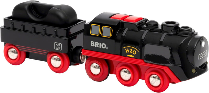 BRIO World 33884 Batterie-Dampflok mit Wassertank - Lokomotive mit echtem kühlen Dampf und Wasserbeh