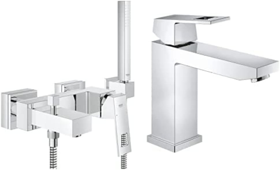 GROHE Eurocube Wanne - Wannenarmatur | mit HANDBRAUSE, Wandhalter und Schlauch | 23141000 & Eurocube