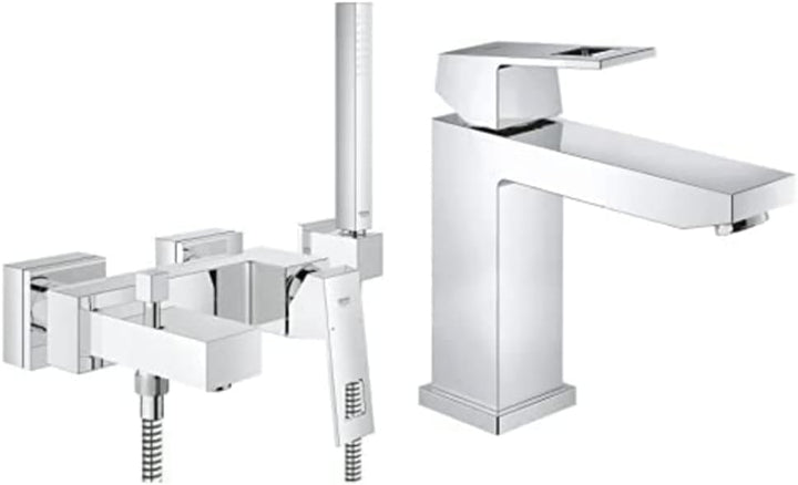 GROHE Eurocube Wanne - Wannenarmatur | mit HANDBRAUSE, Wandhalter und Schlauch | 23141000 & Eurocube