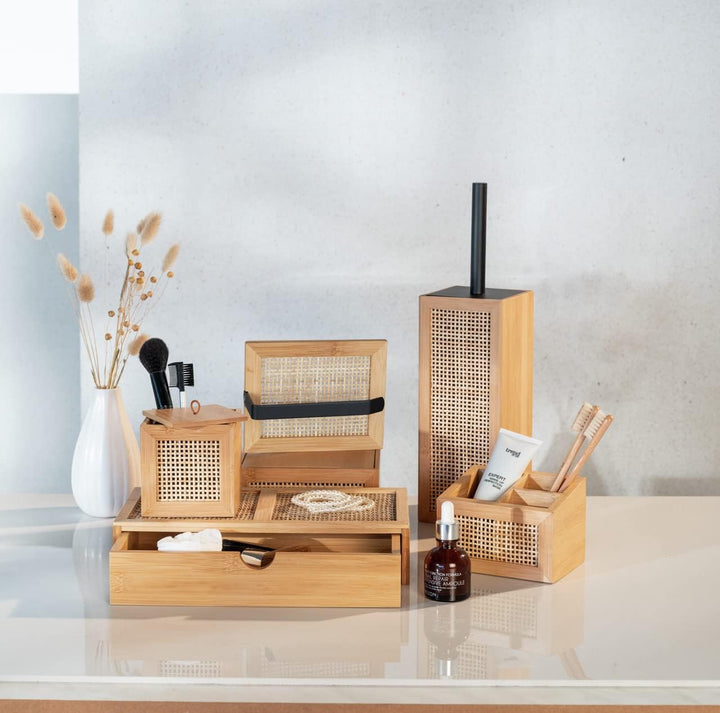WENKO Badbox Allegre, dekorative Box mit Schublade im trendigen Boho-Style aus hochwertigem Bambus u
