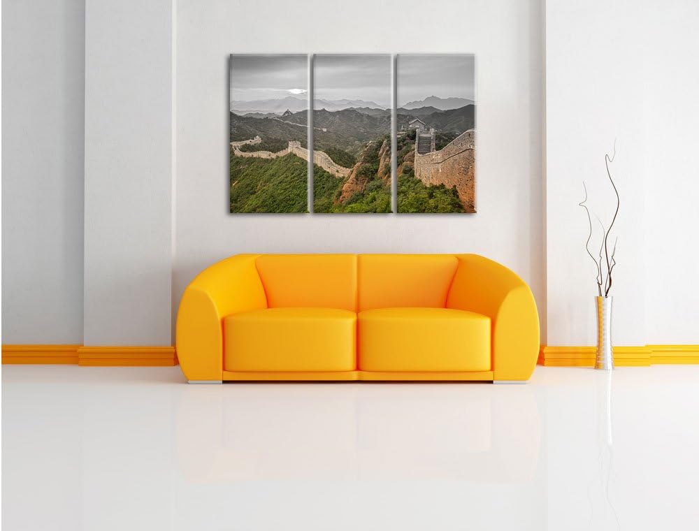 Pixxprint Chinesische Mauer als Leinwandbild | Grösse: 3 Teilig (120x80) | Wandbild| Kunstdruck | fe