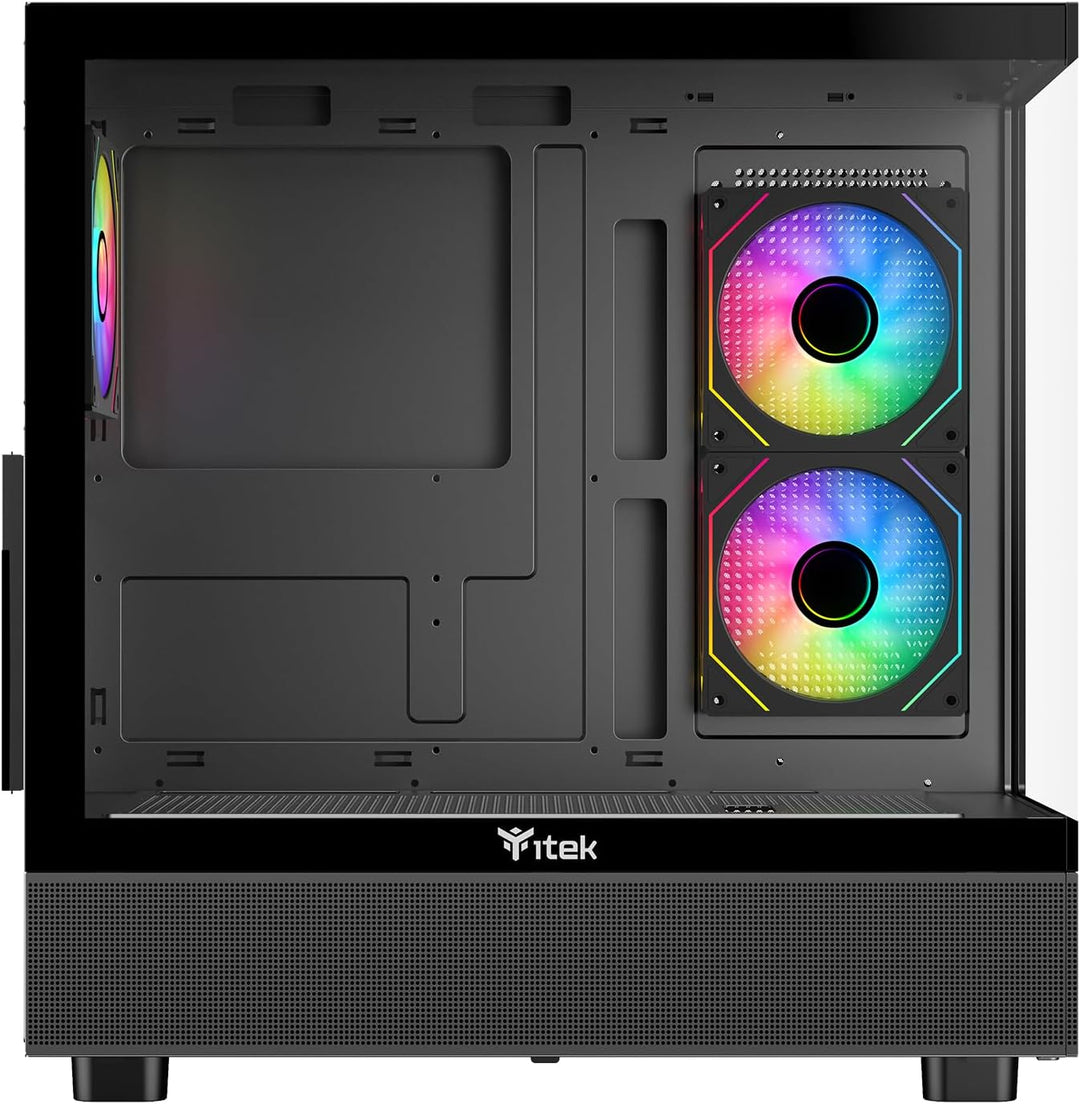 Itek Gehäuse SHOWBUI 42B – Gaming Tower, ATX, mit 3 12 cm ARGB Lüftern, 2 USB3-Anschlüssen, 1 Typ-C-