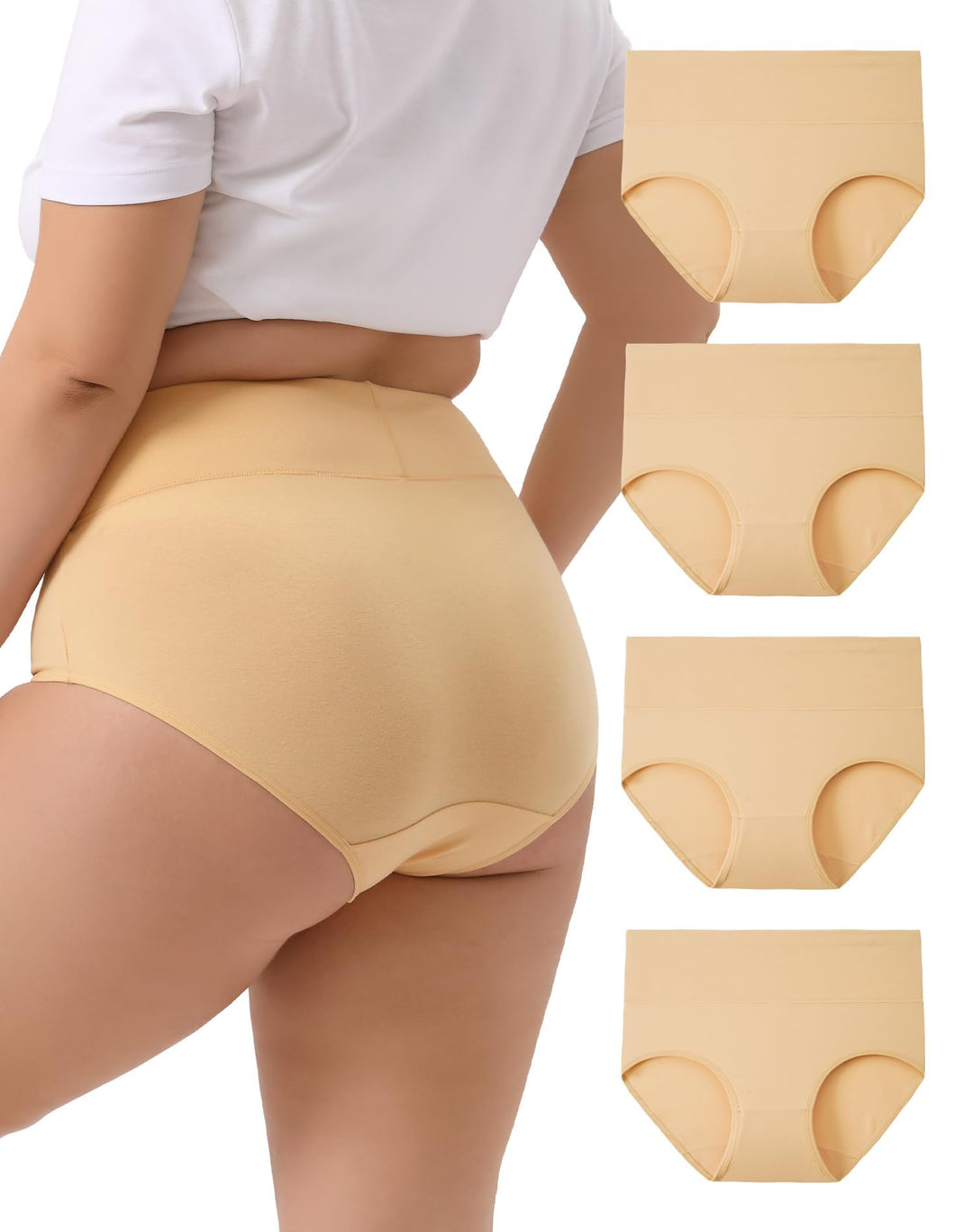INNERSY Unterhosen Grosse Grössen Damen Taillenslip Baumwolle High Waist Slip (44-62) 4er Pack, Beig