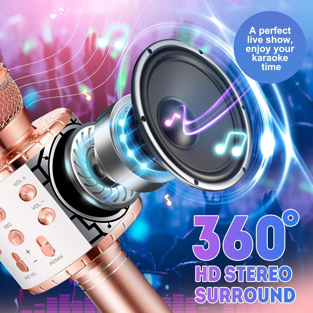 Karaoke Mikrofon Kinder mit LED Licht, Tragbare Drahtloses Bluetooth Mikrofon Lautsprecher, Heim KTV