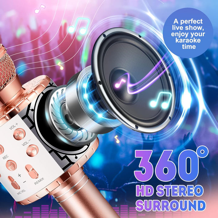 Karaoke Mikrofon Kinder mit LED Licht, Tragbare Drahtloses Bluetooth Mikrofon Lautsprecher, Heim KTV