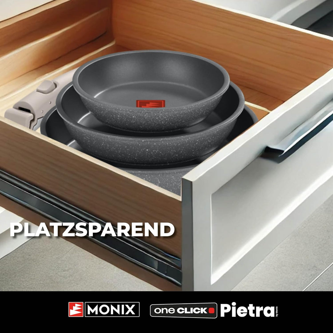 MONIX One Click Pietra | Set mit 3 stapelbaren Pfannen