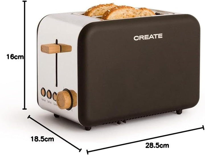 CREATE/TOAST RETRO/Toaster Schwarz / 6 Leistungsstufen, Krümelschublade, Thermostat, Auftauen, Aufwä