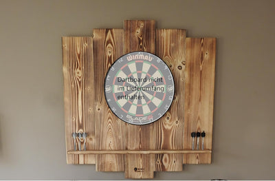 Wooden Dartboard Surround | Premium Dart-Wandschutz & Tablet-Halter (Optional) | Geflammter Burned L