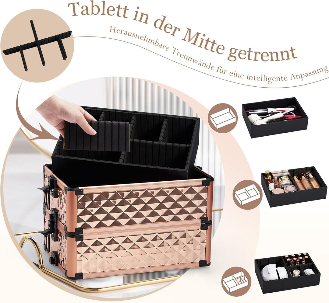 Kosmetikkoffer Trolley 4-in-1 Kosmetikkoffer Gross Kosmetik Trolley Make up Koffer Schminkkoffer mit
