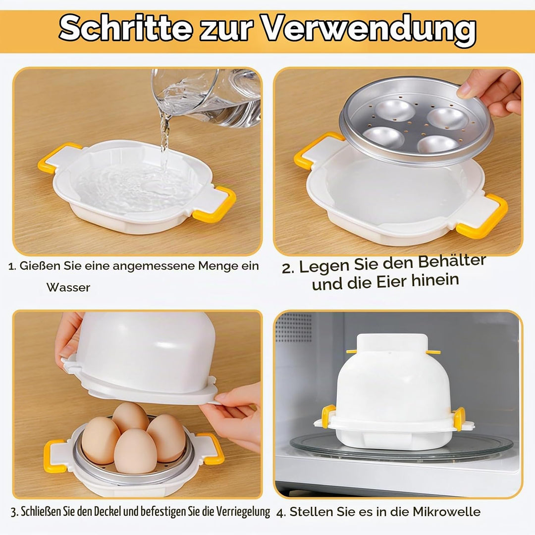 Mikrowellen-Eierkocher, 4 Eier, schnellgekochter Eierkocher, Eierdampfer, Mikrowellen-Eierpochierer,