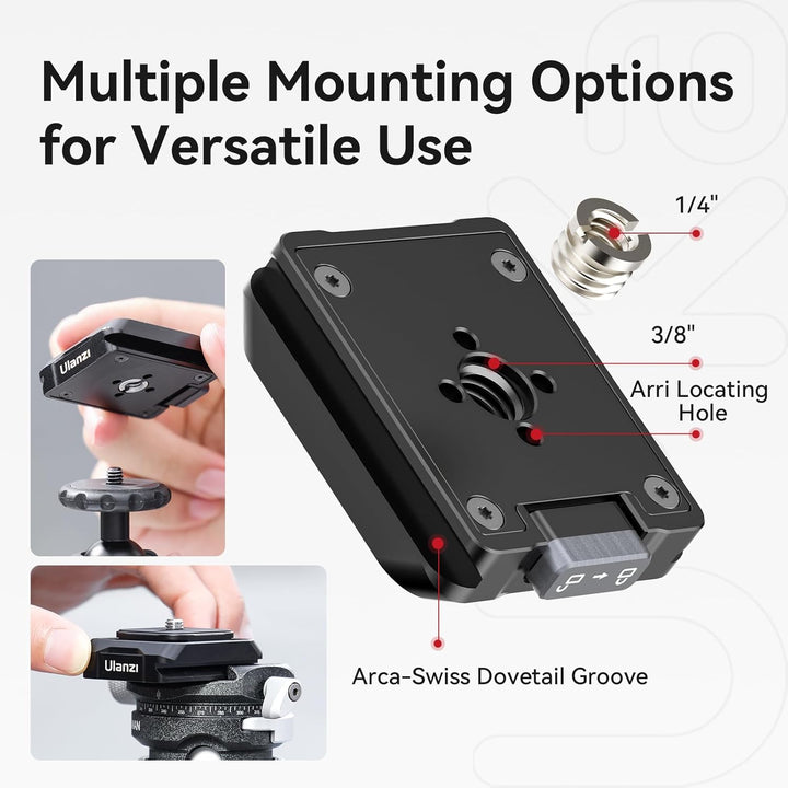 ULANZI UKA03 Quick Release Base, Schnellkupplungssockel mit 1/4' Schraubgewinde für Dreibein, Einbei