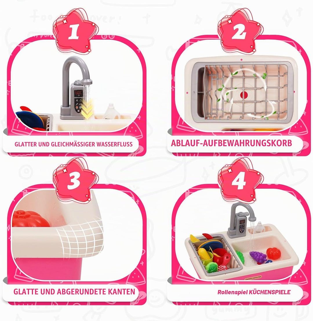 Küchenspüle Spielzeug Set mit Wasserkreislauf, Spielspüle Kinder mit Fliessendem Wasser, Matschküche