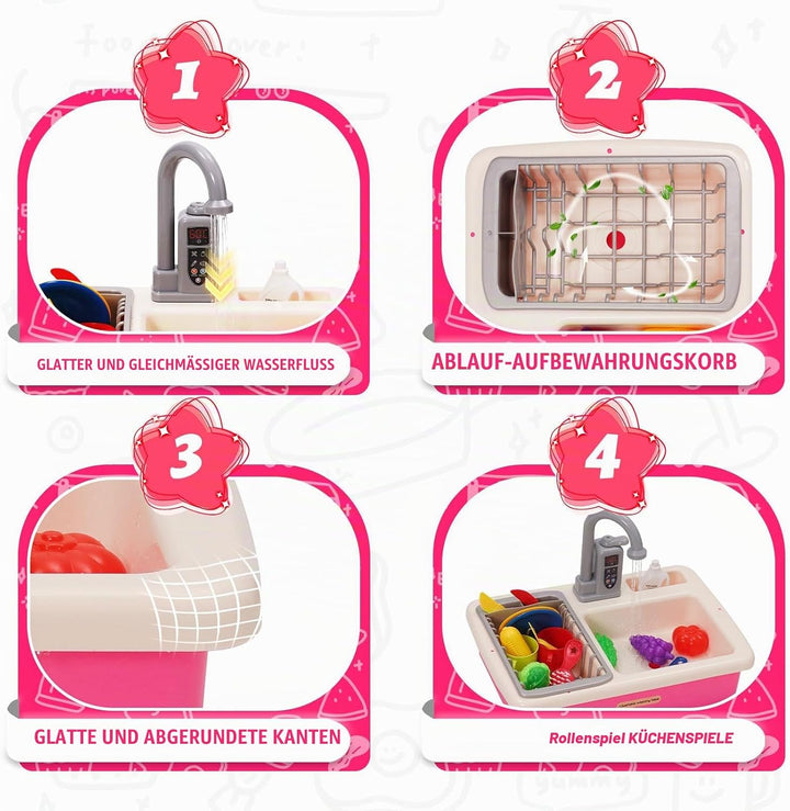Küchenspüle Spielzeug Set mit Wasserkreislauf, Spielspüle Kinder mit Fliessendem Wasser, Matschküche