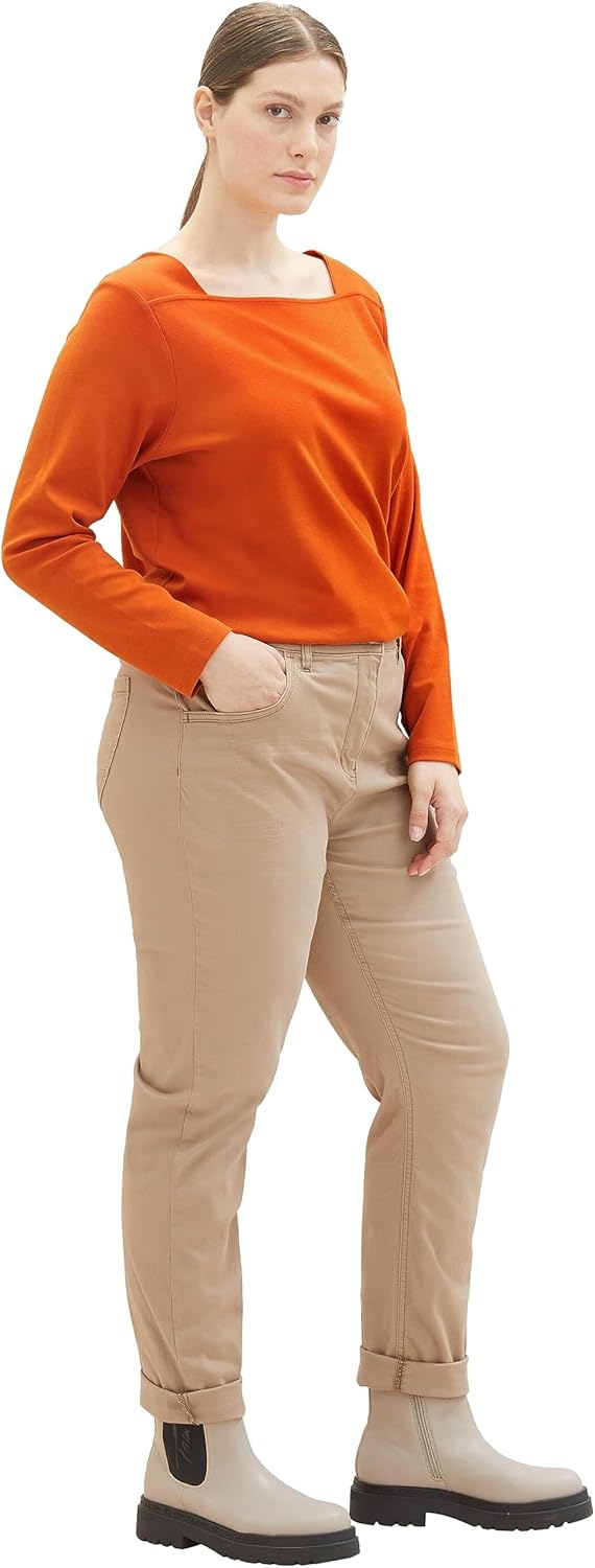 TOM TAILOR Damen Basic Langarmshirt mit Carree-Ausschnitt 44 19772 - Gold Flame Orange, 44 19772 - G