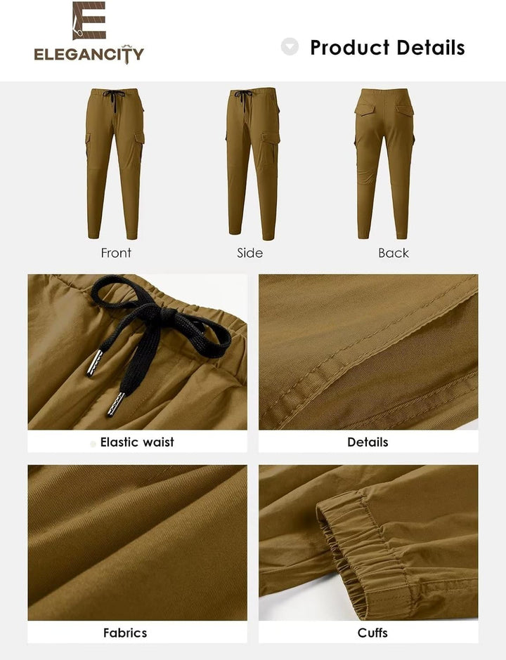 Cargohose Herren Chino Hose mit 6 Taschen Cargo Hose Stretch Jogginghose für Männer mit Bundgummi El
