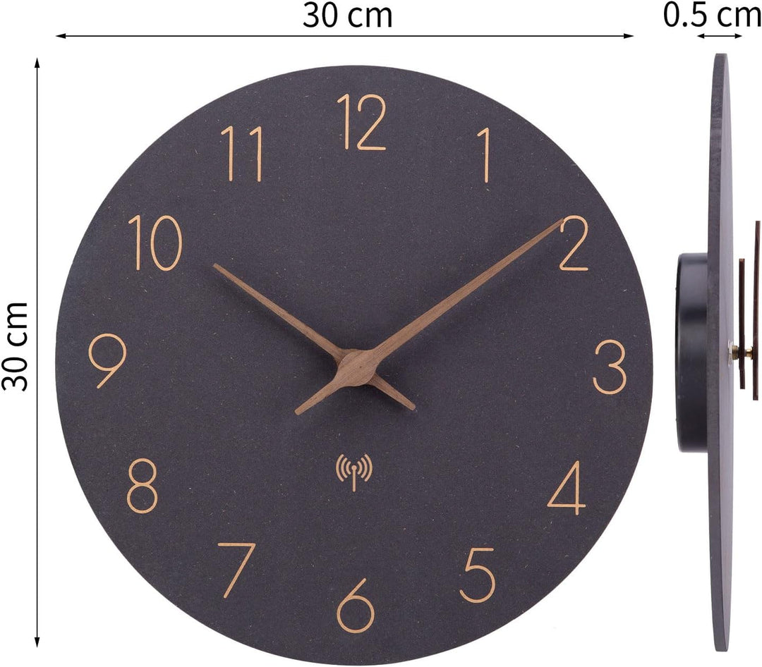 MDF Holz Funkuhr Wanduhr Ohne TickgeräUsche Lautlos 30cm Quarz Batterie Gross Wanduhren Einfach zu L