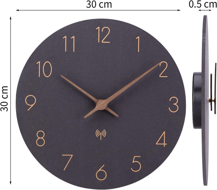 MDF Holz Funkuhr Wanduhr Ohne TickgeräUsche Lautlos 30cm Quarz Batterie Gross Wanduhren Einfach zu L