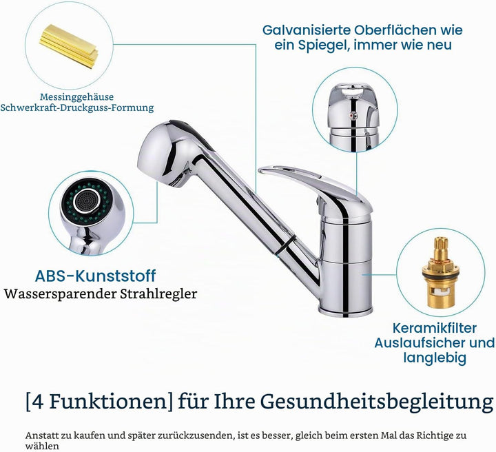 Himimi® Küchenarmatur 360 ° Drehbare| ausziehbar Wasserhahn Mit 2 Sprüharten (Spray &amp; Strahl)| Edels