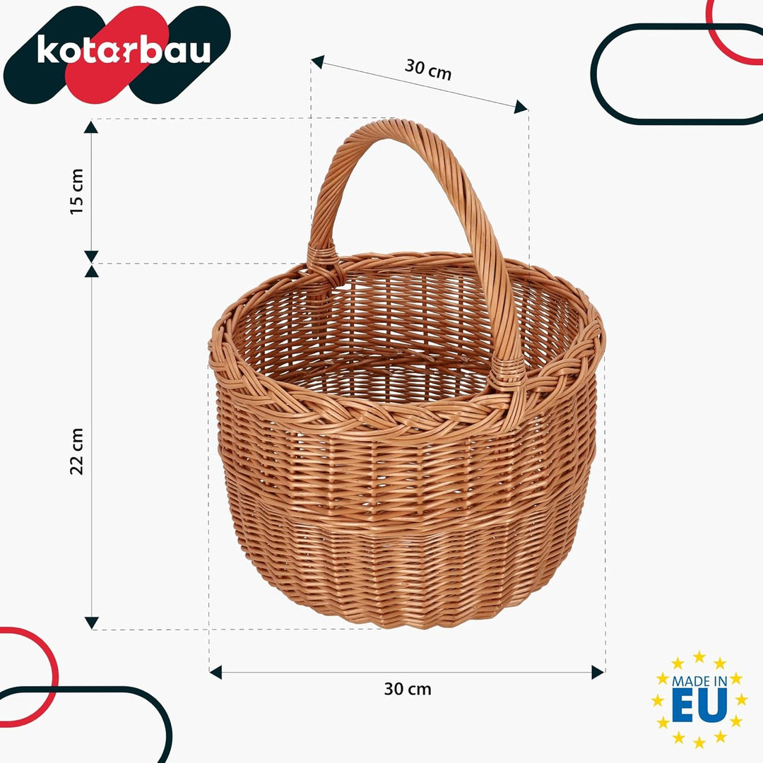 KOTARBAU® Einkaufskorb - Aufbewahrungskorb - Korb Geflochten - ⌀ 30 cm - Pilzkorb – Korb für Obst –