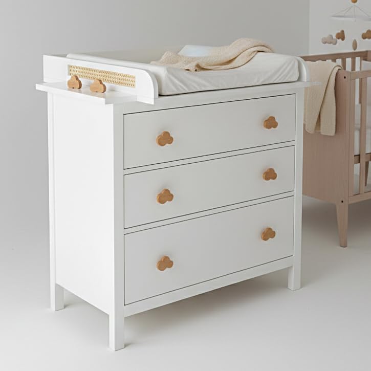 Puckdaddy® Arne | Wickelaufsatz für IKEA Hemnes/Songesand Kommode | 80x11x80 cm | aus Holz/Rattan in