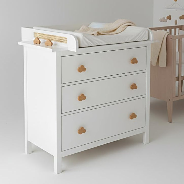 Puckdaddy® Arne | Wickelaufsatz für IKEA Hemnes/Songesand Kommode | 80x11x80 cm | aus Holz/Rattan in