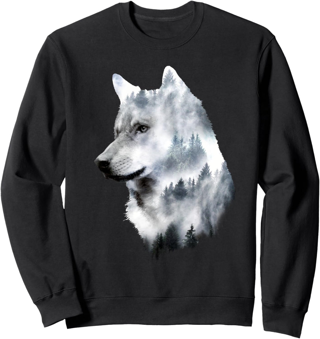 Wolf-Doppelbelichtungs-surreales Tier wölbt Geschenke Sweatshirt