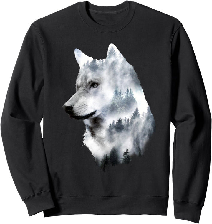 Wolf-Doppelbelichtungs-surreales Tier wölbt Geschenke Sweatshirt