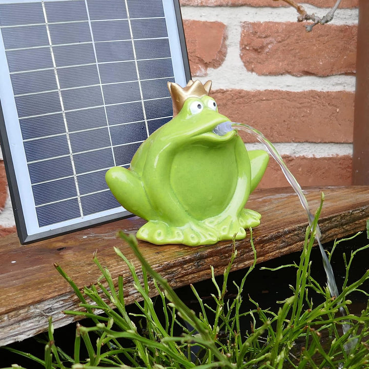 Wasserspeier Solar mit Akku Frosch 12cm Laufzeit ohne Sonne 4 - 5 Stunden