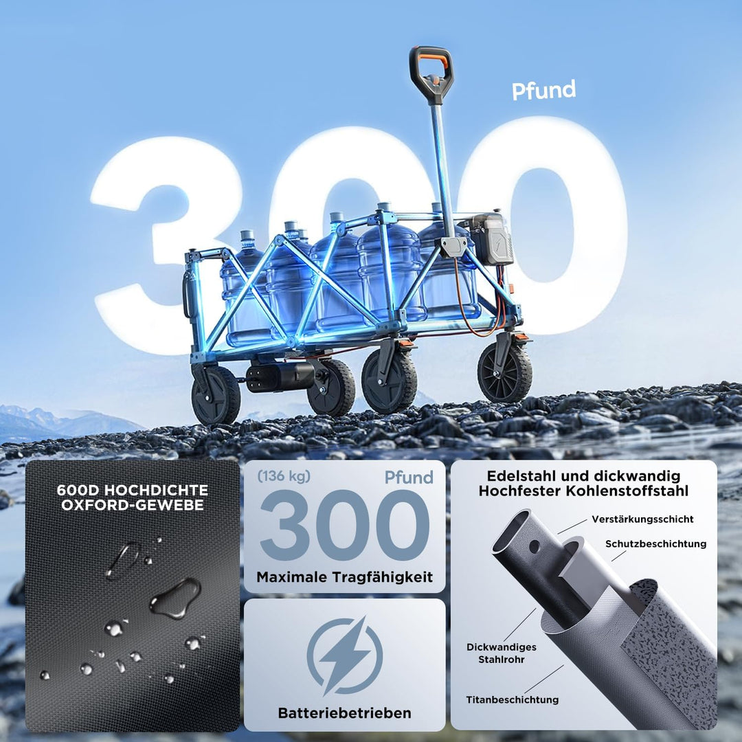 Litheli Elektrokarre Bollerwagen Faltbar, Handwagen Klappbar mit Bremsen 200L 60KG Belastbar, Faltbo