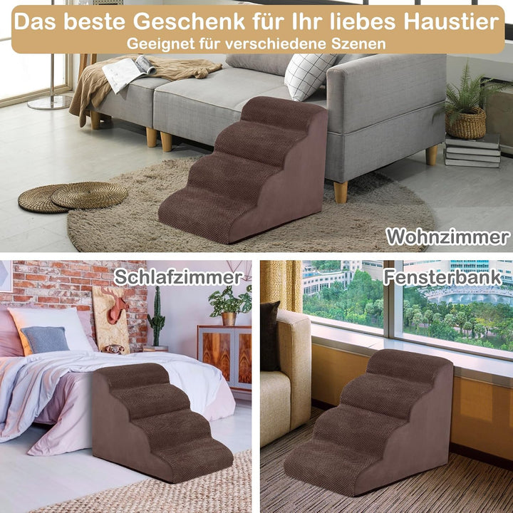 GYMAX Hundetreppe 4 Stufen, Haustiertreppe mit waschbarem Bezug &amp; Reissverschluss, Hundestufen aus h