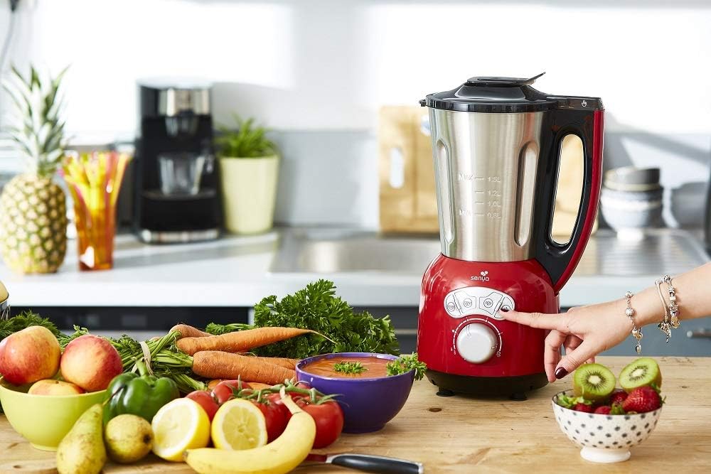 Senya Standmixer aus Edelstahl Cook & Ice V3 rot, Mixer Suppe, samtweich/gespritzt, Dampfgarer, Crus
