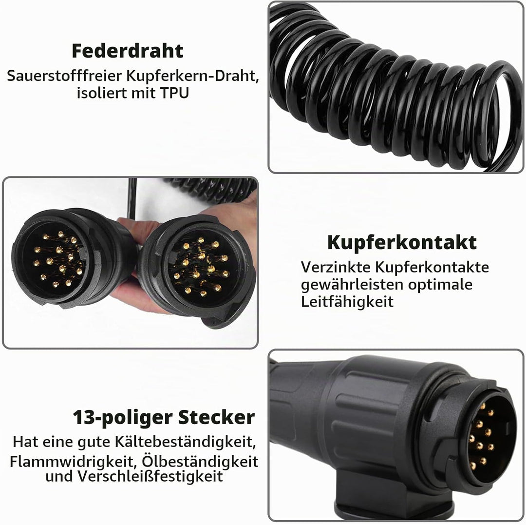 Anhänger Verlängerungskabel 13 Polig 2 M, Spiralkabel Anhängerkabel 12V, Anhängerkabel 13 Polig Mit
