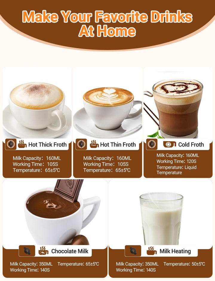 5 in 1 Milchaufschäumer Elektrisch 600W Automatischer Milchaufschäumer für heissen kalten Milchschau