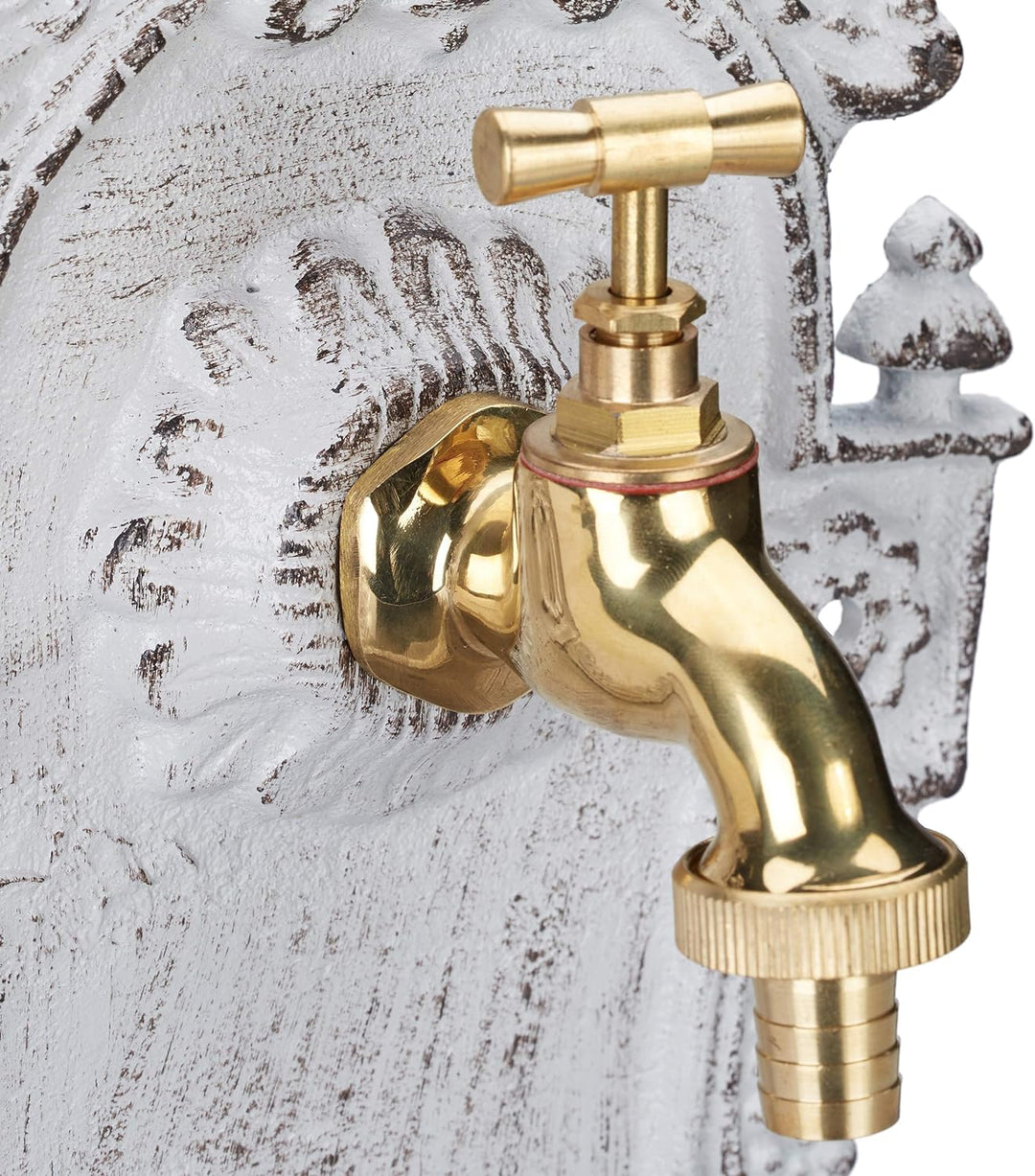 Relaxdays Wandbrunnen antik, mit Wasserhahn, nostalgisch, Waschbecken Garten, Aluguss, H x B x T 40